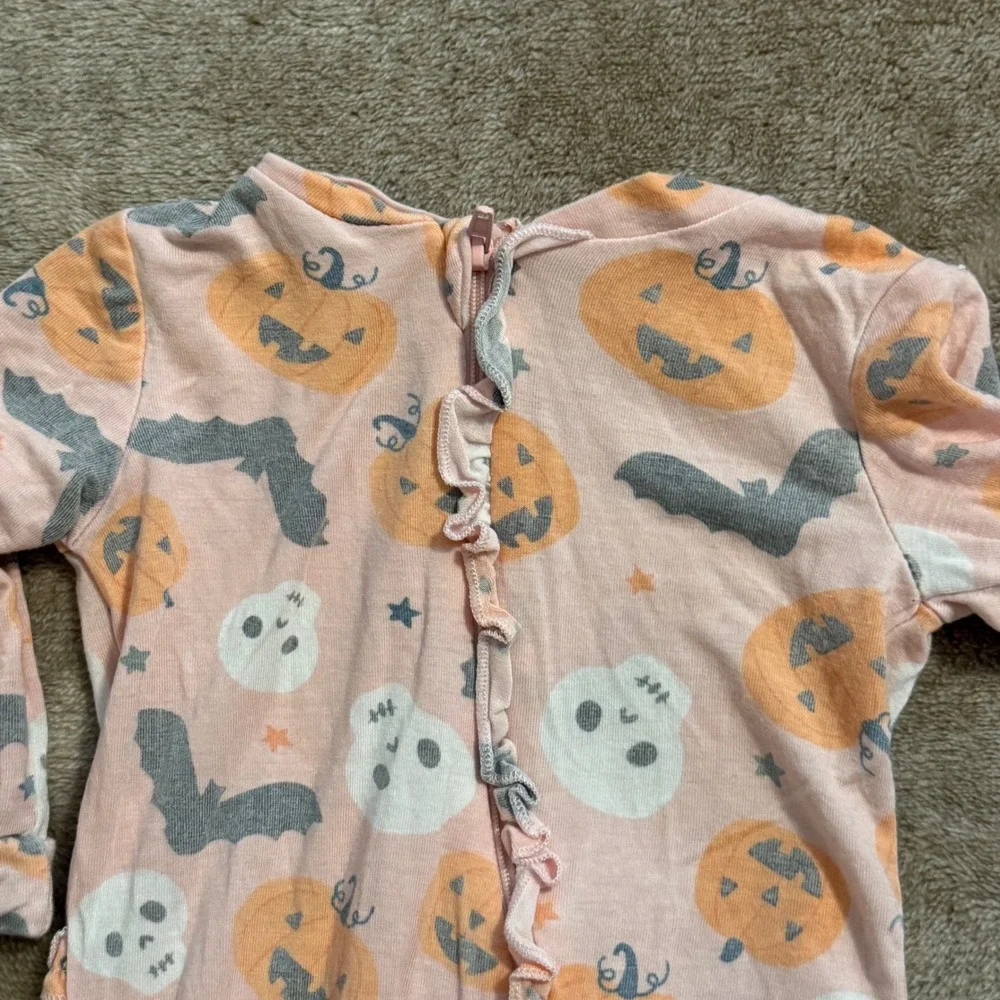 Milkberry Baby Girls Halloween Pumpkin Bat Ghost Ruffle Footed Sleeper 0-3M
